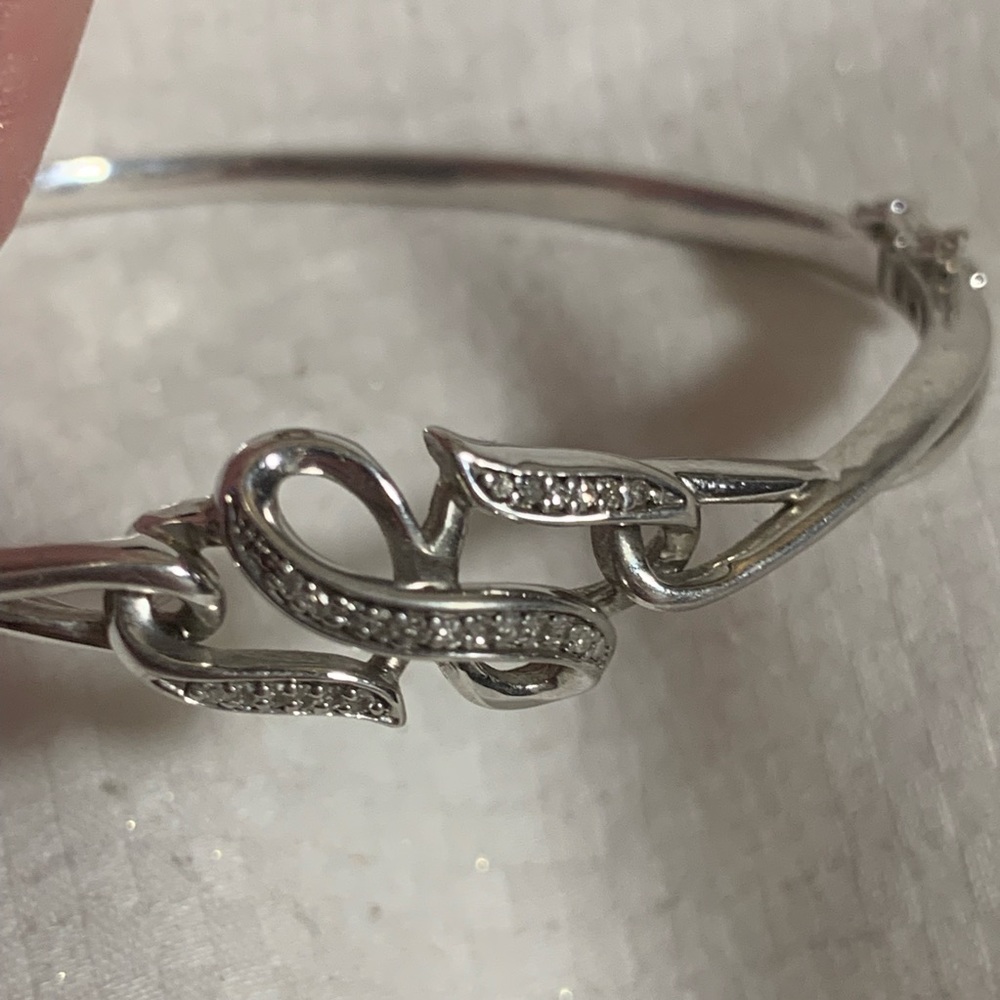 Diamond Infinity Bangle Bracelet Sterling Silver